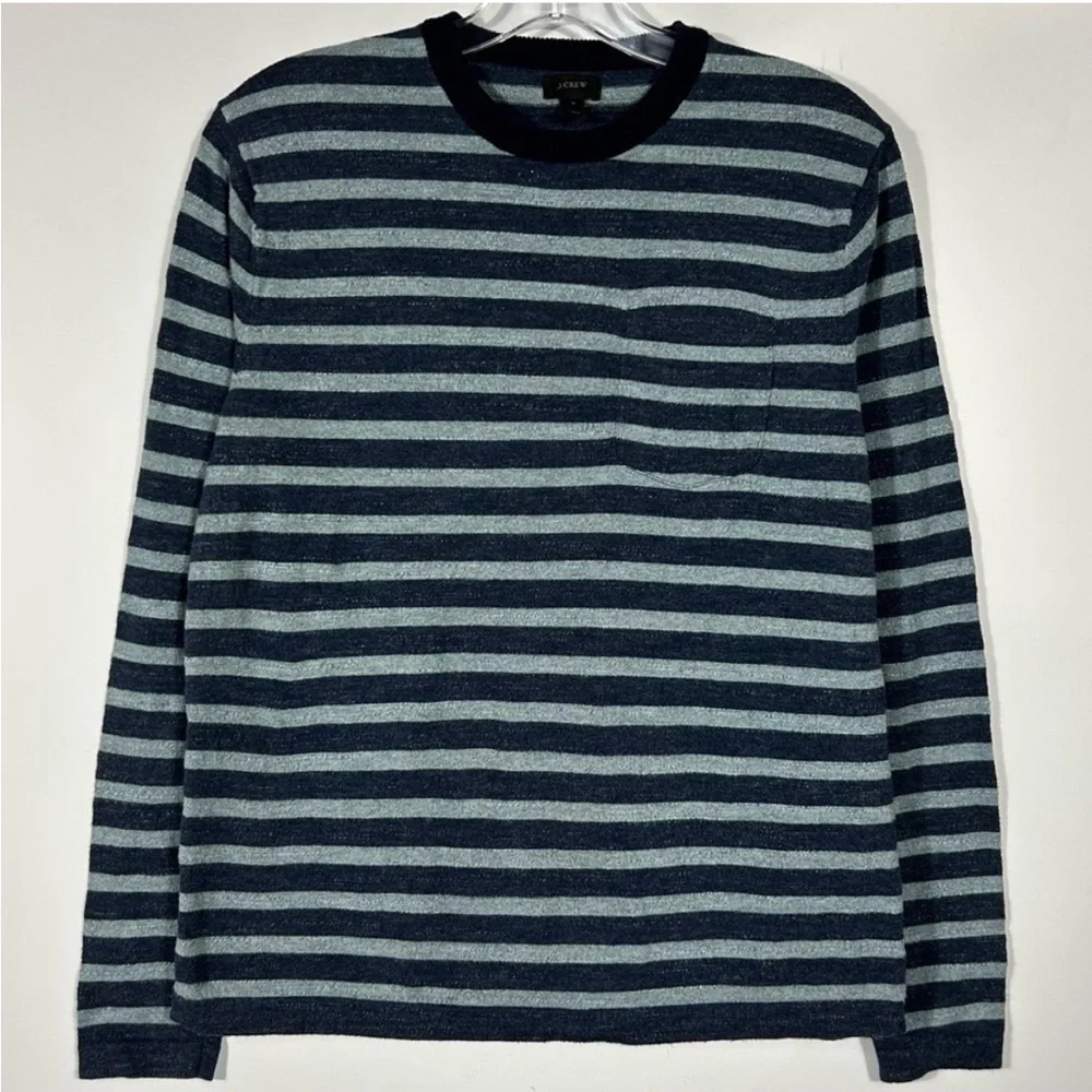 J.CREW 100% Cotton Blue Stripped Long Sleeve Crewneck Sweater Size S